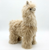 16-inch handmade beige Suri alpaca stuffed animal with long, silky natural undyed fur, made in Peru