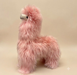 16-inch jumbo handmade soft pink Suri alpaca stuffed animal, long silky natural Peruvian fur, ethically made luxury nursery decor.