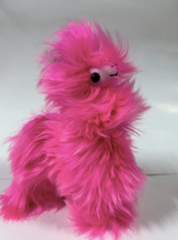 small 7-inch fuchsia suri alpaca with long silky fur handmade in Peru