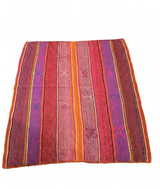 Archival Textile No. 102 vintage Peruvian Frazada rug displayed flat showing rhythmic fuchsia and clementine stripe arrangement with traditional central union seam on gallery white background