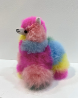 Handmade huacaya rainbow alpaca fur plush from Cusco Peru