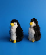 Handmade 7-inch small alpaca stuffed penguin toy, black and white natural fur, ethically made in Peru