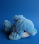 Handmade alpaca fur dolphin stuffed animal, 12 inches, white and blue hand-dyed fur, made in Peru