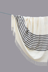 Alpaca Throw Blanket white with grey stripes