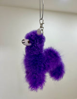 Lavender lucky llama bag charm handmade in Peru, soft purple alpaca fur keychain accessory