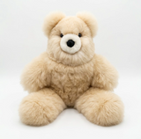 Giant alpaca teddy bear, 46 inches tall, champagne beige baby alpaca fur, glass eyes, handmade in Peru