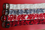 Hand-Woven White & Red Floral Belt | Peruvian Embroidered Wool Accessory