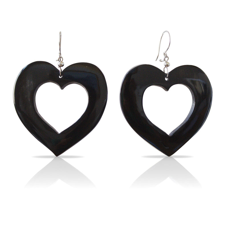 Bull Horn Black Hearts Earrings