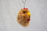 Multi-color rooster alpaca fur keychain handmade in Peru, soft bird bag charm luxury farmhouse accessory