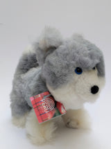 Handmade alpaca fur husky stuffed animal, 12 inches, white and grey hand-dyed coat, made in Peru