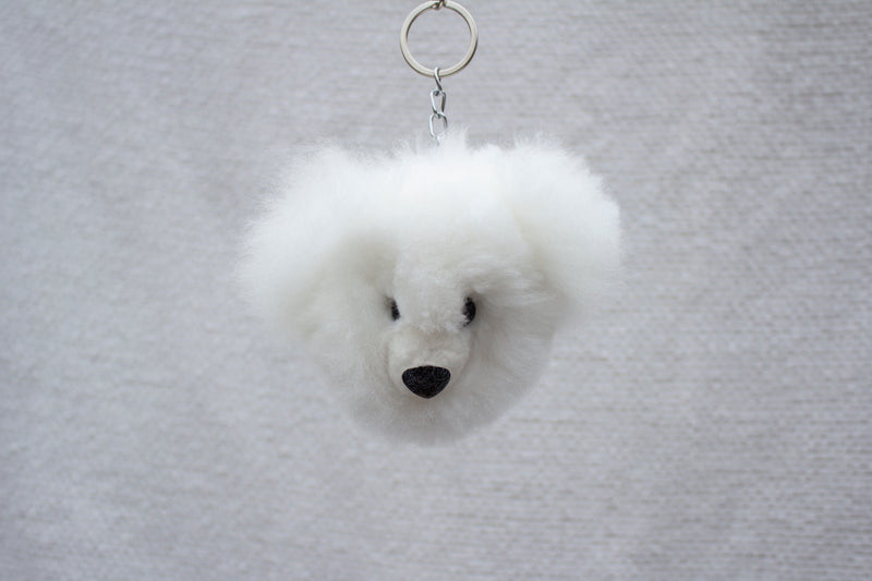 Alpaca Fur Keychain White Bear