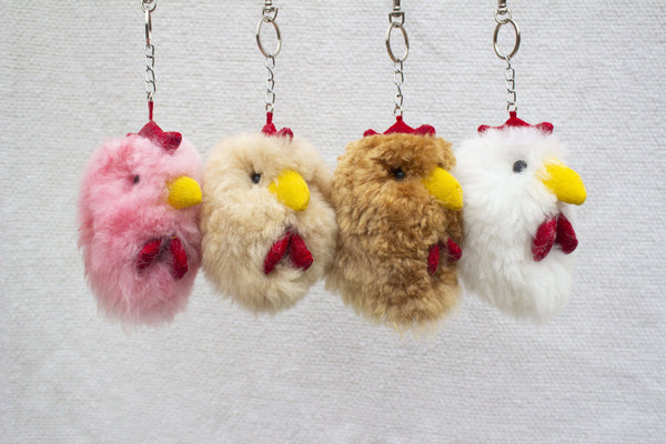 Alpaca Fur Keychain Pink Chicken