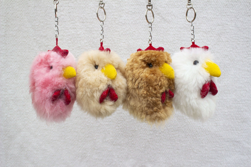 Alpaca Fur Keychain Pink Chicken