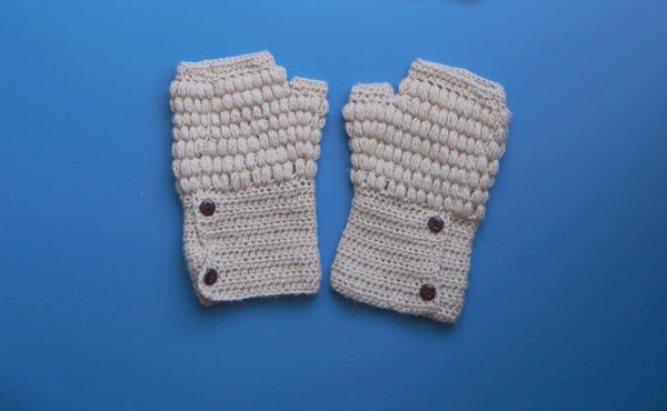 Alpaca Gloves Buttons Beige