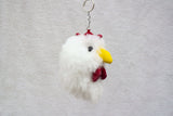 White hen alpaca fur keychain handmade in Peru, fluffy chicken bag charm soft minimalist accessory